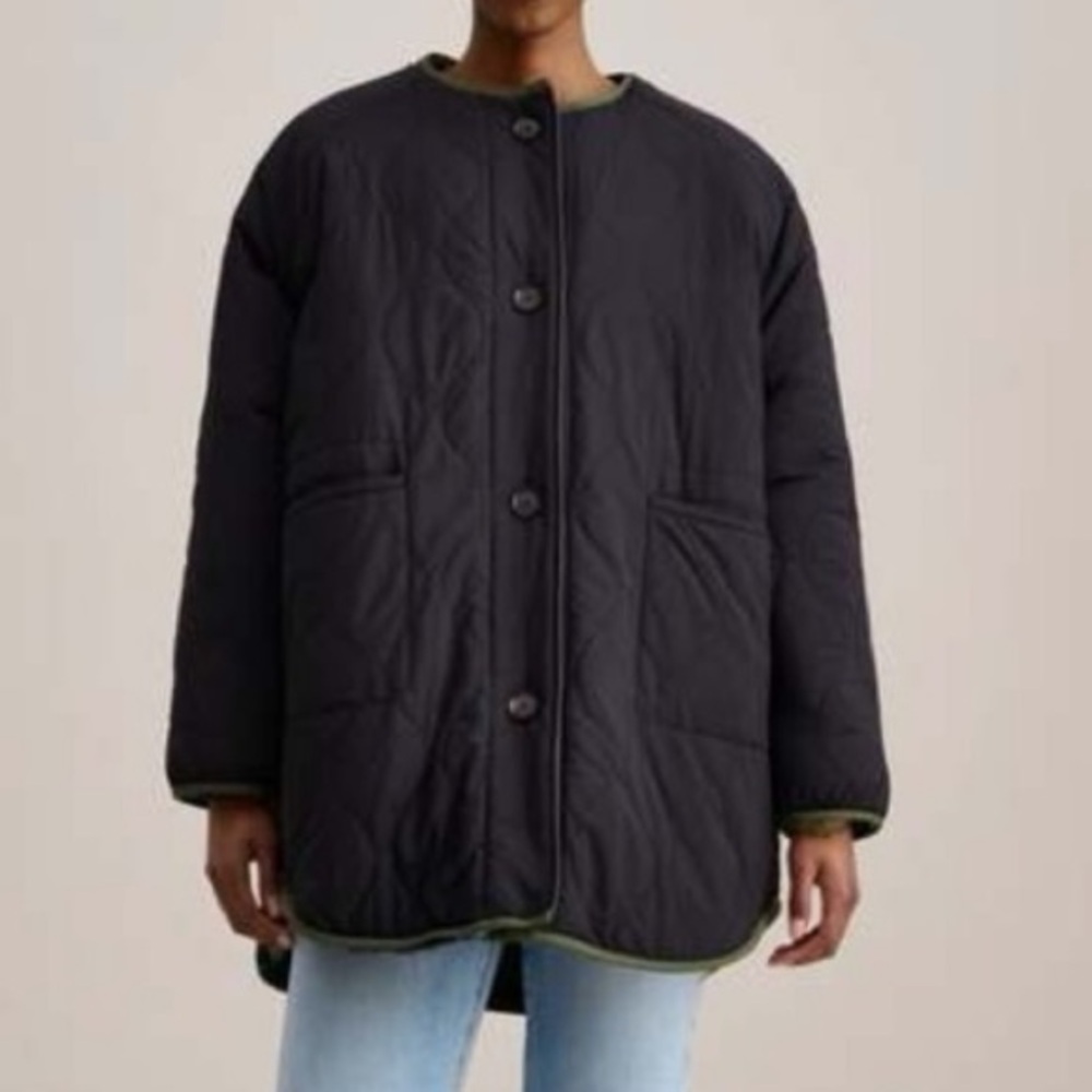 Bellerose Black Olive and Pink Floral Reversible Quilted Teddy Jacket - Picture 2 of 10
